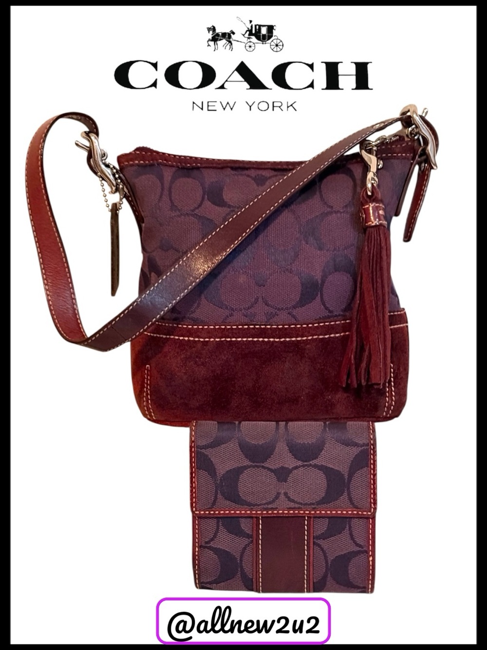 Coach 1523 Signature C Jacquard and Suede Vintage Mini Satchel Purple and Brown
